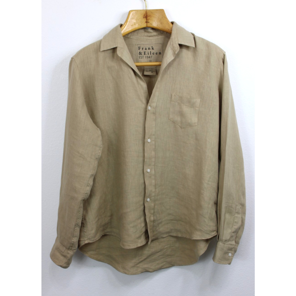 Frank & Eileen "Eileen" Sand Beige 100% Linen Button Up Shirt Women’s Small - Picture 5 of 8